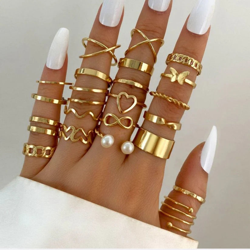 22 Piece Alloy Design Ring Set For Women