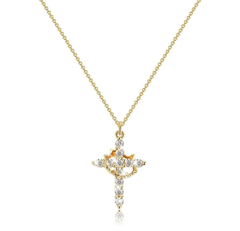 Diamond Cross Necklace for women, Gold Cubic Zirconia Pendant Necklaces
